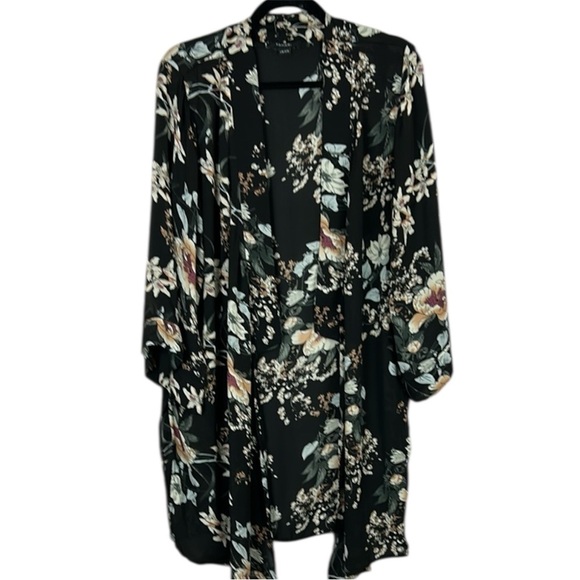 Tahari Black and Cream Floral Kimono L/XL - Picture 1 of 10